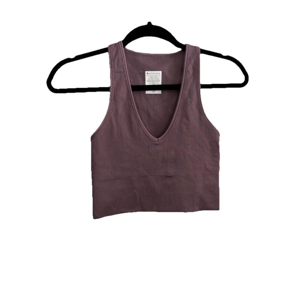 athleta aurora ribbed crop tank top v neck purple size XS